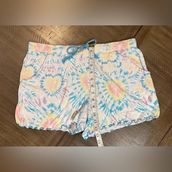 Women’s cute pajama shorts size Small tie dye with blue ruffle trim drawstring - Picture 8 of 9